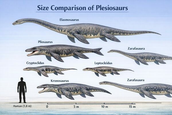 Size comparisons of some well known types of Plesiosaurs